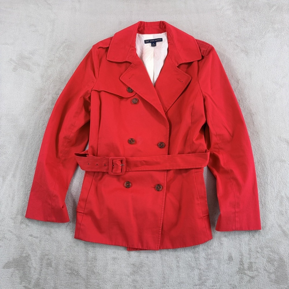 Vintage Brooks Brothers Trench Coat Women 10 Red Military Belted Double Breasted
